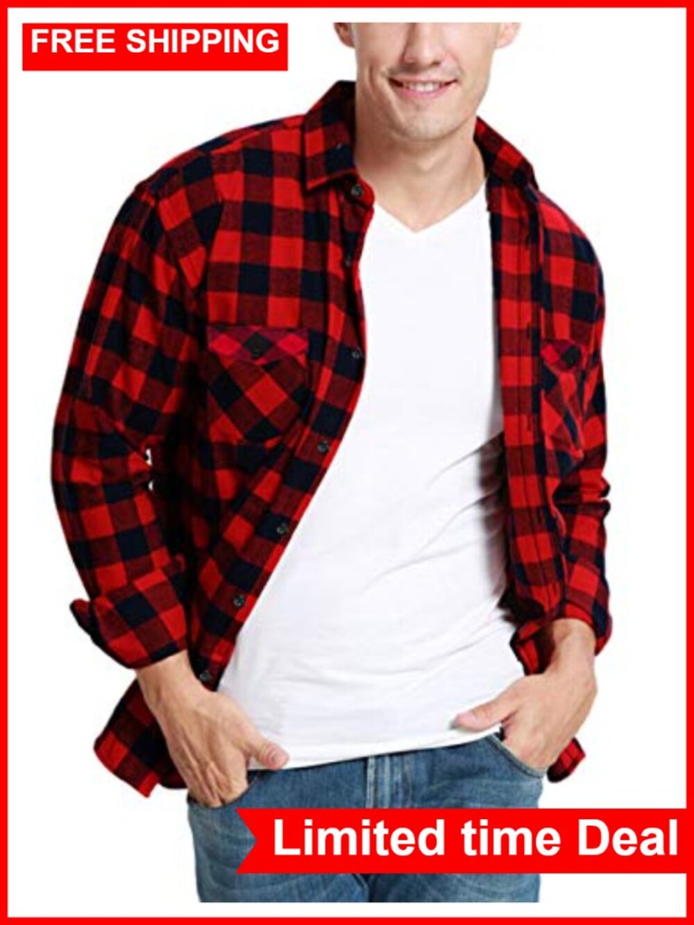 JEETOO Men's Plaid Flannel Shirt Long Sleeve Button Down Lumberjack Shirt